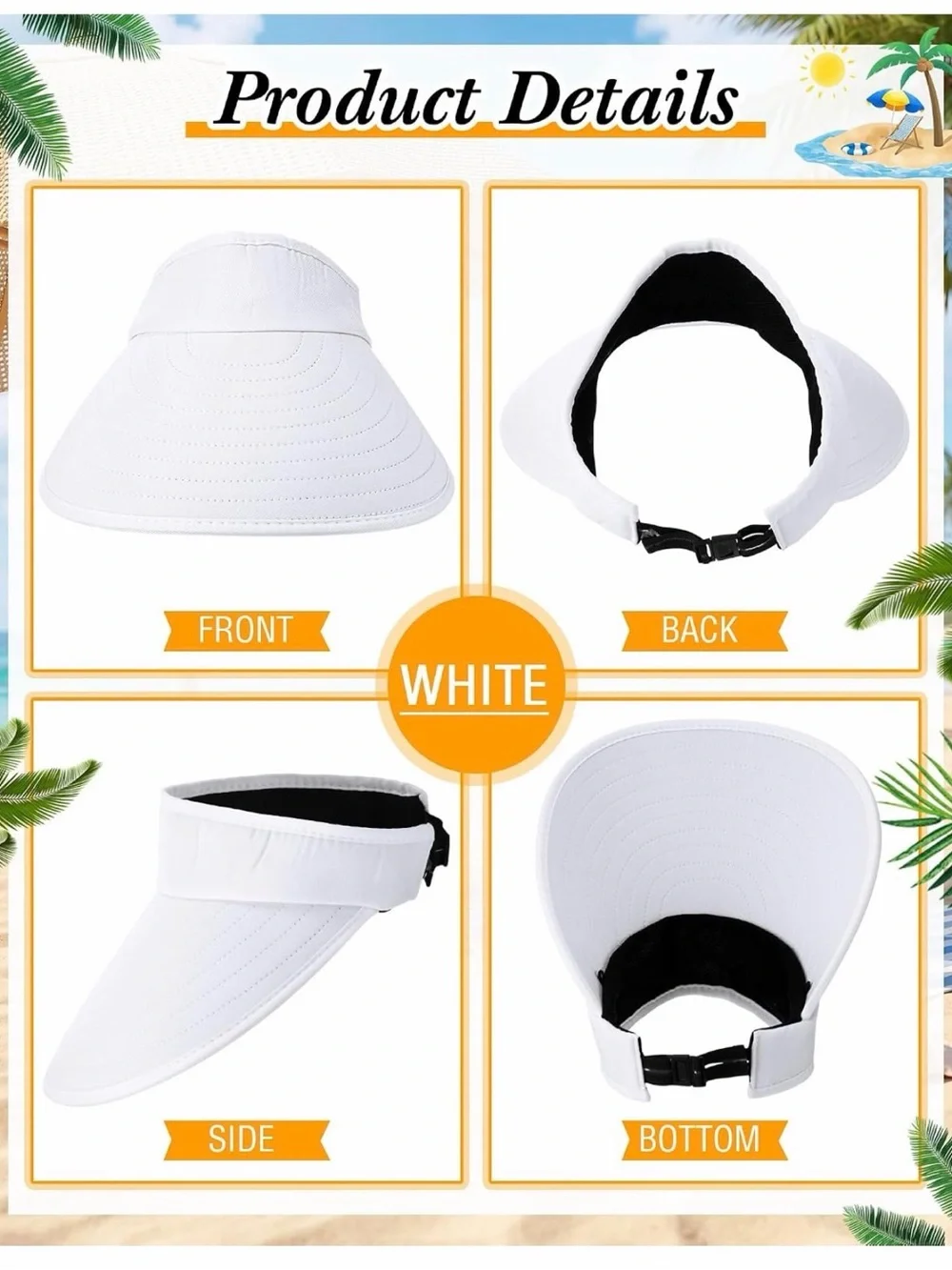 Sun Visors White Sports Visor Hats Summer UV Protection Tennis Golf 6 Pack